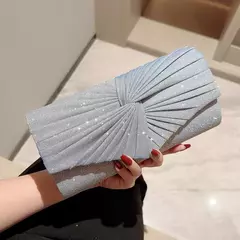 Embreagem de lantejoulas prateadas para mulheres, bolsas de noite, bolsas de ombro de cadeia, bolsas de luxo para jantar