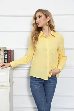 Lazer Branco Amarelo Camisas Botão Lapela Cardigan Top Lady Loose Long Sleeve Oversized Camisa Mulheres Blusas Outono Blusas Mujer na internet