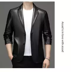 Outono novo casaco de couro masculino terno lapela negócios casual jaqueta de couro masculino