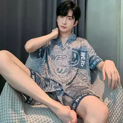 Pijama de seda gelo de duas peças masculino, shorts de manga curta, seção fina, estudante, terno homewear adolescente, verão, novo - comprar online
