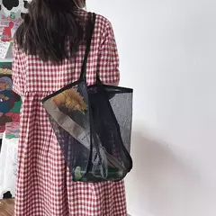 Imagem do Bolsa de malha de grande capacidade feminina, pacote viagem praia, bolsa de ombro única, bolsa feminina, design Hollow Out, moda