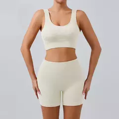 Imagem do Malha roscada Yoga Set para Mulheres, U-Shaped, Sem Costura, Esportes, Fitness, Yoga Suit, Workout roupas