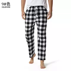 Imagem do Branco preto xadrez pijama calças inferiores homens relaxando confortável macio algodão flanela casa wear respirável flanela pijama homme