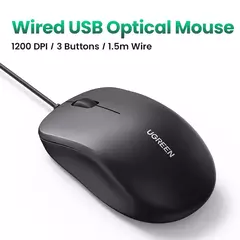 UGREEN-USB Mouse com fio com design ergonômico, 1200 DPI, 3 botões para laptops e PCs na internet