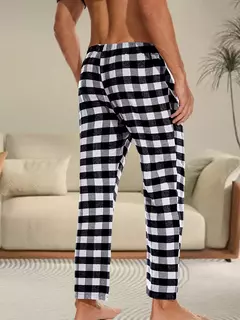 Conjunto de pijama xadrez solto masculino, tops casuais, Homewear - comprar online