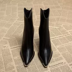 2024 inverno salto alto sexy mulheres sapatos de luxo chunky tornozelo chelsea botas moda novo dedo do pé apontado zíper goth bombas sapatos marca - comprar online