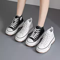 Tênis casual de cano alto para mulheres, com cordões, lona de altura da plataforma, antiderrapante, resistente ao desgaste, sapatos femininos vulcanizados, primavera, 2024 na internet