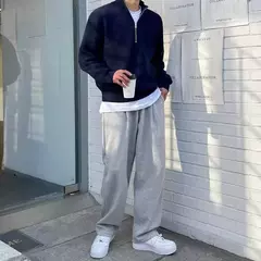 Pulôver de zíper com gola meia alta masculino, suéter de malha, jaqueta solta, roupa que combina com tudo, nova moda, primavera, outono, 2023 - Wolf Magazine