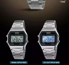 Skmei-Relógio digital à prova d'água para homens, pulseira de aço inoxidável, display LED, relógios esportivos casuais, moda, 1123 - loja online