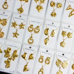 Imagem do 5/8/10 set/lote moda brincos de aço inoxidável e colar conjunto para mulheres estilo mix simples flores coração geométrico jóias festa