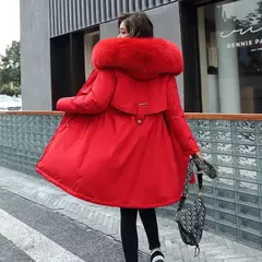 Parka longa e acolchoada feminina com forro de lã, jaqueta com capuz, gola de pele, quente, grossa, neve, roupas grandes, inverno na internet