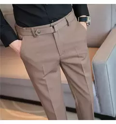 Calça formal masculina estilo britânico, monocromática, fina, casual, de negócios, escritório, social, calça de tornozelo, streetwear, alta qualidade - comprar online
