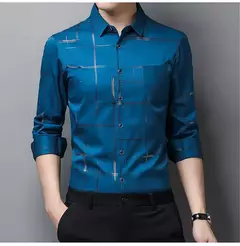 MaleArgyle-Camisas masculinas de vestido, alta qualidade, manga comprida, slim, camisa casual, gola virada para baixo, listras, single-breasted, novo