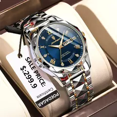 POEDAGAR-Relógio de pulso quartzo em aço inoxidável impermeável masculino, marca superior, luxo, luminoso, data, semana, relógios masculinos