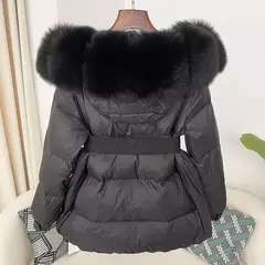 Oftbuy 2024 jaqueta de inverno feminina gola de pele de raposa natural real com capuz grosso quente 90% pato branco para baixo casaco feminino streetwear casual - loja online