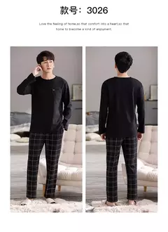 Imagem do Pijama de algodão estampado urso masculino, calça xadrez manga comprida, roupa de dormir casual, plus size, 4XL, outono, inverno, novo