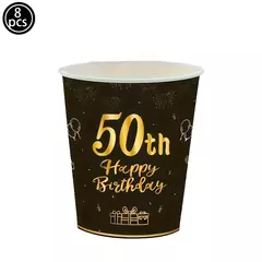 Artigos para Festa de Aniversário para Homens e Mulheres, Preto e Dourado, 50 Anos, Pratos De Papel, Copos, Guardanapo, Toalha De Mesa, Louça Decoração na internet