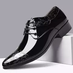 Sapatos de sotaque masculino de couro PU, sapatos casuais, vestido formal, preto, masculino, casamento, festa, oxfords de escritório