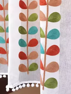 Cortina semi-pura bordada, Quatro cores Branch, Camadas de cozinha, Meia janela, Rod Pocket, Cortinas Voile para Cozinha
