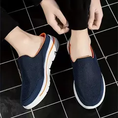 Mocassins de malha casuais masculinos, cor sólida, sapatos de encalço, flats de casal de verão, meio chinelos, tamanho grande