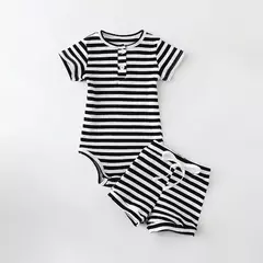 2 pçs verão bebê menino conjuntos de roupas manga curta bodysuit + shorts moda roupas de bebê recém-nascido - comprar online