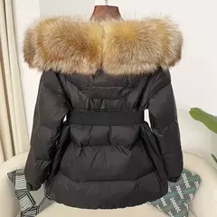Oftbuy 2024 jaqueta de inverno feminina gola de pele de raposa natural real com capuz grosso quente 90% pato branco para baixo casaco feminino streetwear casual na internet
