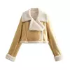 Jaqueta vintage de zíper frontal feminina, gola lapela, mangas compridas, roupas chiques femininas, monocromáticas, moda senhora