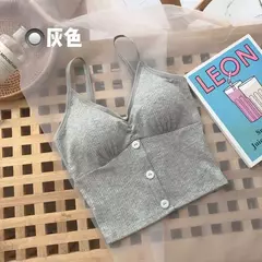 Imagem do Camisola feminina de malha sem mangas, blusa feminina com botões, camisa monocromática, colete sexy com alça, vestido de verão, 2022