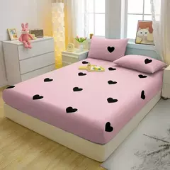 Imagem do Em forma de coração Pattern Set Folha equipada, Capa de cama impressa, cama do quarto, simples moderno, fosco, 3 pcs