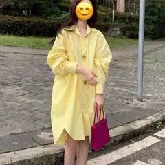 Primavera outono 2025 novo casual coreano cor sólida turn-down colarinho camisa vestido femme simplicidade botões lanterna manga vestidos - loja online