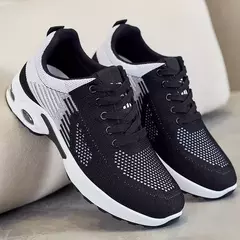 Tênis de corrida respirável feminino, tênis feminino, malha leve, almofada de ar, calçados esportivos, ao ar livre, com renda, treinamento, verão, novo - loja online