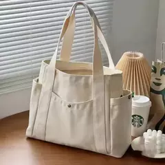 Estilo preppy bolsa de ombro unissex grande capacidade bolsa casual versátil sólida bolsa de lona estudante viajando zíper saco quadrado - comprar online