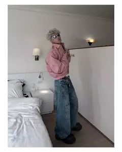 Imagem do Jaqueta de couro PU recortada masculina, colarinho virado para baixo na moda, cor gradiente, casaco retrô com zíper, outwear de motocicleta masculina, primavera