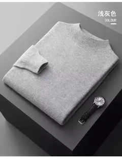 Suéter de caxemira masculino, lã pura, gola semi-alta, pulôver pronto para usar, lazer, primeira linha, novo, outono e inverno