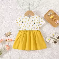 Vestido de alça de flor para bebê, Decoração de flores, colarinho dobrável, doce vestido de princesa, verão, novo