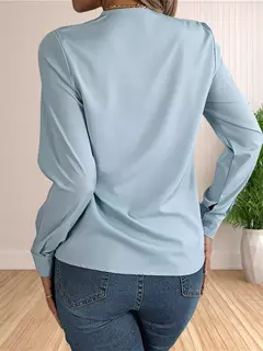 Vestido feminino de manga comprida em camadas com decote em v, tops de trabalho, roupa de escritório, blusa empresarial, 2024 - comprar online