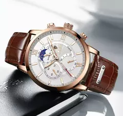LIGE-Relógio de quartzo de couro marrom de luxo masculino, relógio impermeável, relógios esportivos, marca superior, casual, novo, 2022 - loja online