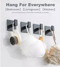 Imagem do Gancho de parede adesiva forte para cozinha e banheiro, adesivo preto, cabide, cabide, roupeiro, 3m, 1-4pcs