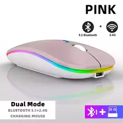 Mouse sem fio Bluetooth para Tablet e telefone, Ratos de retroiluminação RGB recarregáveis para iPad, PC, Laptop, 2.4GHz USB na internet