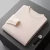 Pulôver masculino de malha com mangas compridas, suéter 100% lã merino, top casual básico de cor sólida, moda