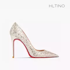 Saltos glitter para mulheres, Salto alto do dedo apontado, Bombas de fundo vermelho, Sapatos de casamento nupcial sexy, Sapatos de noite, Tendência, 2024 - comprar online