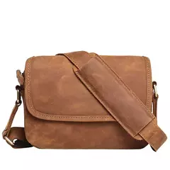 Bolsa de ombro retrô de couro genuíno masculina, grande capacidade, bolsa transversal diagonal, bolsa pequena para iPad, cavalo louco