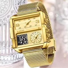 LIGE-Relógio Dual Display para Mulher, Relógios Quadrados Criativos para Senhoras, Relógio Casual de Ouro, Marca de Luxo, 2022 - Wolf Magazine
