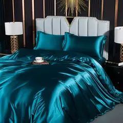Cama de seda sólida com capa de edredão, lençol, folha plana, fronha, lençol de luxo, rei, rainha, duplo, Twin Size