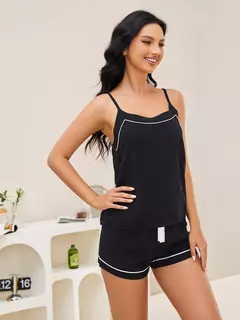 Imagem do Conjunto de pijamas sem mangas feminino, camisola de alças Cami com shorts, pijamas, pijamas sólidos, Homewear Like, roupas de lazer, 2 peças