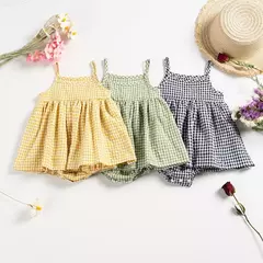 Macacão xadrez sem mangas para bebês, macacão recém-nascido, roupa de uma peça infantil, verão - loja online