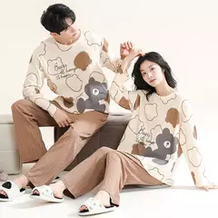 Conjunto pijama coreano de algodão masculino e feminino, pijama casual loungewear, roupa de casa outono