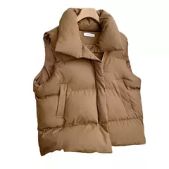 Jaqueta casual grossa solta feminina, casaco com gola simulada, zíper para cima, colete quente sólido, jaqueta puffer, outono, inverno, 2023 - Wolf Magazine