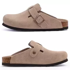 Chinelos Antiderrapantes Kidmi-Camurça para Homens e Mulheres, Mulas Clássicas de Cortiça, Sandálias Fivela Ajustável, Moda Exterior