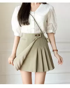 Imagem do Mini saia plissada linha A de cintura alta feminina, saia curta feminina, moda coreana, fofa, botão, casual, primavera, verão, novo, 2022